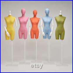 DE-LIANG Female Mannequin with White wooden arms, sewing linen Mannequin with Head, adjust Dress form half body with White Base, grace5color