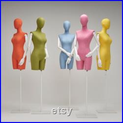 DE-LIANG Female Mannequin with White wooden arms, sewing linen Mannequin with Head, adjust Dress form half body with White Base, grace5color