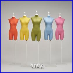 DE-LIANG Female Mannequin with White wooden arms, sewing linen Mannequin with Head, adjust Dress form half body with White Base, grace5color