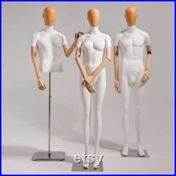 DE-LIANG Male Female full body half-body mannequin with Movable wood arms, Dress form With Fiberglass Head not Real Wood, Clothing Rack,1pcs