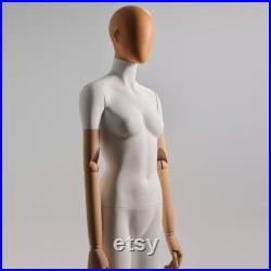 DE-LIANG Male Female full body half-body mannequin with Movable wood arms, Dress form With Fiberglass Head not Real Wood, Clothing Rack,1pcs