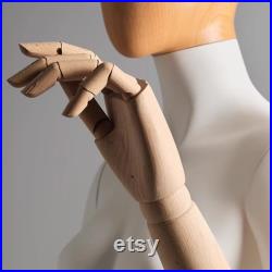 DE-LIANG Male Female full body half-body mannequin with Movable wood arms, Dress form With Fiberglass Head not Real Wood, Clothing Rack,1pcs