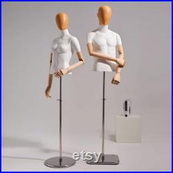 DE-LIANG Male Female full body half-body mannequin with Movable wood arms, Dress form With Fiberglass Head not Real Wood, Clothing Rack,1pcs