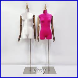 DE-LIANG female mannequin, plus size 10 and size 12 dress form for window display, customize velvet display model with wooden arms dummy