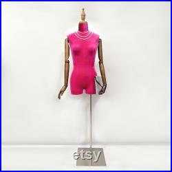 DE-LIANG female mannequin, plus size 10 and size 12 dress form for window display, customize velvet display model with wooden arms dummy