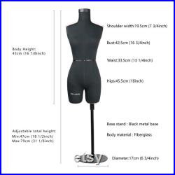 DL262 Half Scale Dress Form uk size 6, 43cm Body Height 1 2 Miniature Female Fiberglass Trouser Dummy Fitting Mannequin Torso, Black color