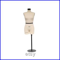 DL262 Size 12 Half scale dress form, mini sewing tailor mannequin, female dressmaker dummy, half size soft arms for dress pattern making
