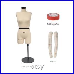 DL262 Size 6-8-10-12-14-16 Half scale dress form, mini sewing tailor mannequin, female dressmaker dummy, draping tape 150 meters,soft arms