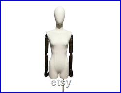Dark Wooden Base Dark Wooden Articulated Arms Natural Linen Female Mannequin Dress Form Wilma