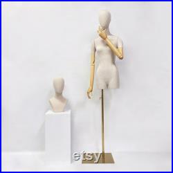 Display Mannequin Torso High Quality, Bamboo arms, Wedding Dress, Vitrines, Female Display, Linen fabric Clothing Showroom Luxury Equipment