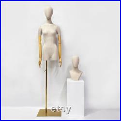 Display Mannequin Torso High Quality, Bamboo arms, Wedding Dress, Vitrines, Female Display, Linen fabric Clothing Showroom Luxury Equipment