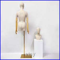 Display Mannequin Torso High Quality, Bamboo arms, Wedding Dress, Vitrines, Female Display, Linen fabric Clothing Showroom Luxury Equipment