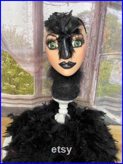 Display Mannequin head, hand painted, the raven. centerpiece, party centerpiece, styrofoam mannequin head,