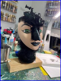 Display Mannequin head, hand painted, the raven. centerpiece, party centerpiece, styrofoam mannequin head,