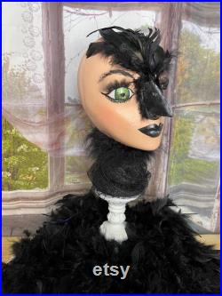 Display Mannequin head, hand painted, the raven. centerpiece, party centerpiece, styrofoam mannequin head,