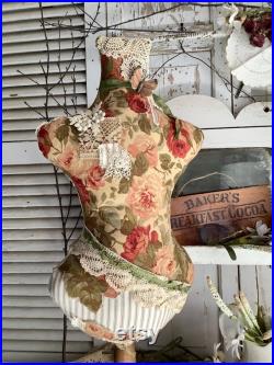 Dress Form Antique Lace Floral Ticking 27 T Spindle Plinth Block Base Shabby White Cottage Antique Vintage Farmhouse Home Decor Handmade
