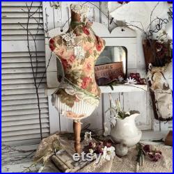 Dress Form Antique Lace Floral Ticking 27 T Spindle Plinth Block Base Shabby White Cottage Antique Vintage Farmhouse Home Decor Handmade