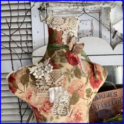 Dress Form Antique Lace Floral Ticking 27 T Spindle Plinth Block Base Shabby White Cottage Antique Vintage Farmhouse Home Decor Handmade