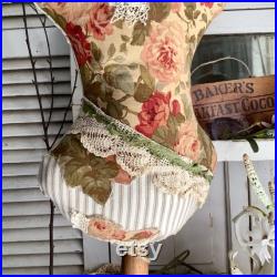Dress Form Antique Lace Floral Ticking 27 T Spindle Plinth Block Base Shabby White Cottage Antique Vintage Farmhouse Home Decor Handmade
