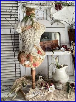 Dress Form Antique Lace Floral Ticking 27 T Spindle Plinth Block Base Shabby White Cottage Antique Vintage Farmhouse Home Decor Handmade