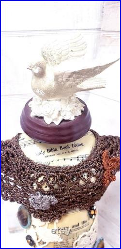 Dress Form,Jewelry Stand,Bronze,Rusty,Crochet, Rhinestones,Jewelry Destash,Repurposed, Manniquin, Spiritual, Dove