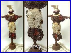 Dress Form,Jewelry Stand,Bronze,Rusty,Crochet, Rhinestones,Jewelry Destash,Repurposed, Manniquin, Spiritual, Dove