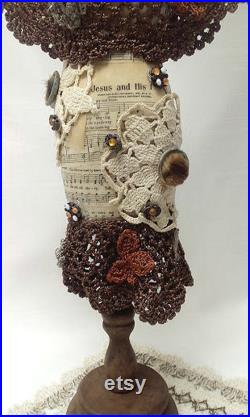 Dress Form,Jewelry Stand,Bronze,Rusty,Crochet, Rhinestones,Jewelry Destash,Repurposed, Manniquin, Spiritual, Dove