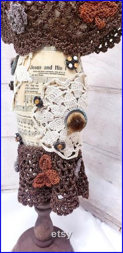 Dress Form,Jewelry Stand,Bronze,Rusty,Crochet, Rhinestones,Jewelry Destash,Repurposed, Manniquin, Spiritual, Dove
