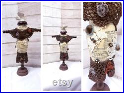 Dress Form,Jewelry Stand,Bronze,Rusty,Crochet, Rhinestones,Jewelry Destash,Repurposed, Manniquin, Spiritual, Dove