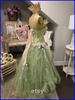 Dress Form Mannequin vintage altered with crown and fancy gown created while on the body using many fabric lace pieces Anita Spero Design
