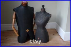 Dress Forms Depict Loving Couple. Male is Mannequin with Articulated Arms fromGermany. Female is from Paris. Sold as couple only.