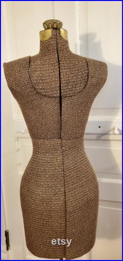 Dress Makers Dress Form, Black Brown Cream Knit, Large Size, Bust 32-38 , Waist 24-30 , Hip 35-42 , Adjustable All Over, Up Down, 279.95
