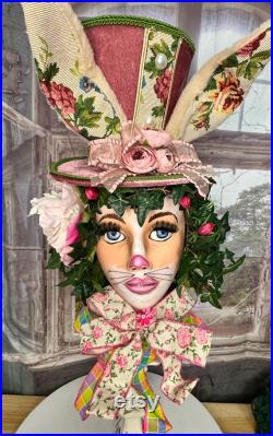 Easter Mannequin head, styrofoam hand painted head, Easter bunny, Easter decor, Easter centerpiece, velvet hat, bunny rabbit, Easter bunny,