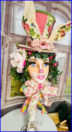 Easter Mannequin head, styrofoam hand painted head, Easter bunny, Easter decor, Easter centerpiece, velvet hat, bunny rabbit, Easter bunny,