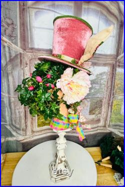 Easter Mannequin head, styrofoam hand painted head, Easter bunny, Easter decor, Easter centerpiece, velvet hat, bunny rabbit, Easter bunny,