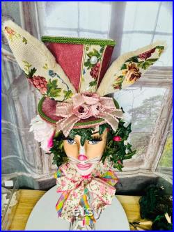 Easter Mannequin head, styrofoam hand painted head, Easter bunny, Easter decor, Easter centerpiece, velvet hat, bunny rabbit, Easter bunny,