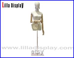 Economy wooden articulated arms adjustable base natural linen female mannequin dress form Mona
