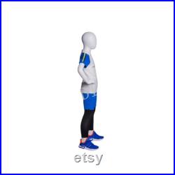 Egg Head Glossy White Child Boys Youth Fiberglass Athletic Sports Mannequin with Base YD-K03