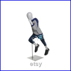 Egg Head Glossy White Child Boys Youth Fiberglass Running Sports Mannequin with Base YD-K04