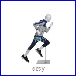 Egg Head Glossy White Child Boys Youth Fiberglass Running Sports Mannequin with Base YD-K04