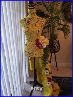 Embellished Mannequin Dress Form with Detachable Floral Train