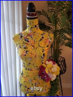 Embellished Mannequin Dress Form with Detachable Floral Train