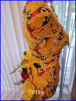 Embellished Mannequin Dress Form with Detachable Floral Train