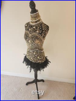 Embellished Mannequin Dress Form with Feathers (CLEARANCE)