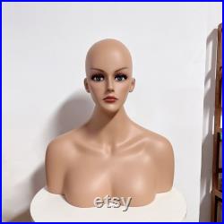 Exquisite European And American Skin Color Head Mannequin,Make Up Mannequin Head With Shoulders, Head Hat Stand Jewelry And Wig Display,