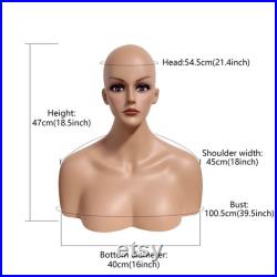 Exquisite European And American Skin Color Head Mannequin,Make Up Mannequin Head With Shoulders, Head Hat Stand Jewelry And Wig Display,