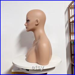 Exquisite European And American Skin Color Head Mannequin,Make Up Mannequin Head With Shoulders, Head Hat Stand Jewelry And Wig Display,