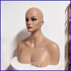 Exquisite European And American Skin Color Head Mannequin,Make Up Mannequin Head With Shoulders, Head Hat Stand Jewelry And Wig Display,