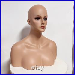 Exquisite European And American Skin Color Head Mannequin,Make Up Mannequin Head With Shoulders, Head Hat Stand Jewelry And Wig Display,