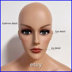 Exquisite European And American Skin Color Head Mannequin,Make Up Mannequin Head With Shoulders, Head Hat Stand Jewelry And Wig Display,